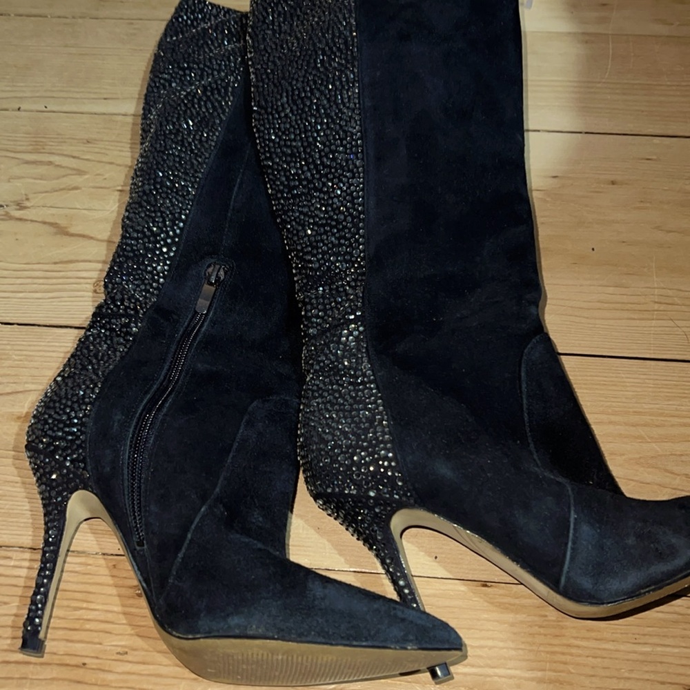 Enzo Angiolini Black and Silver Heeled Boots